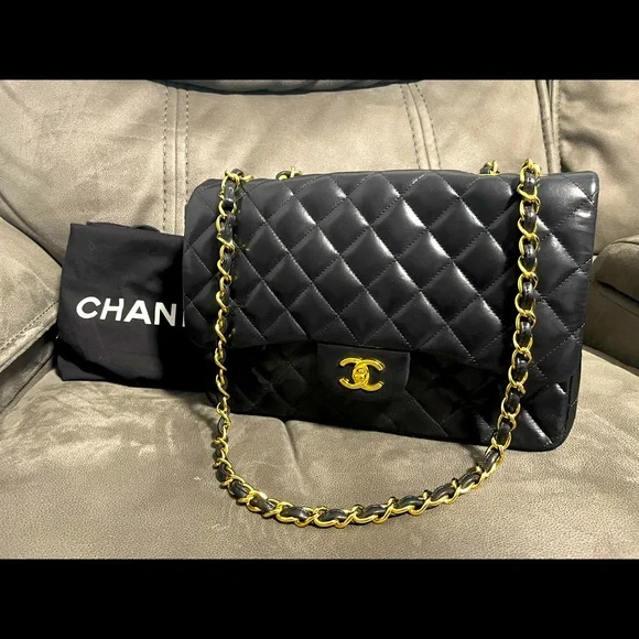 CHANEL Bags Chanel Cf Lambskin Jumbo Single Flapblackgold